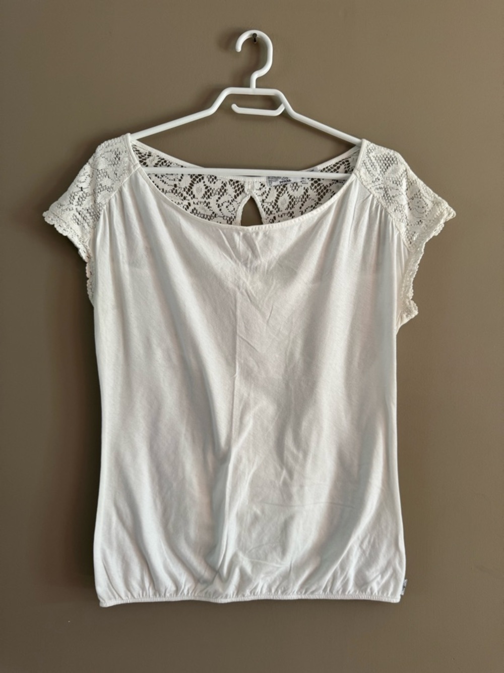 Prana White Lace-Trim Short Sleeve top